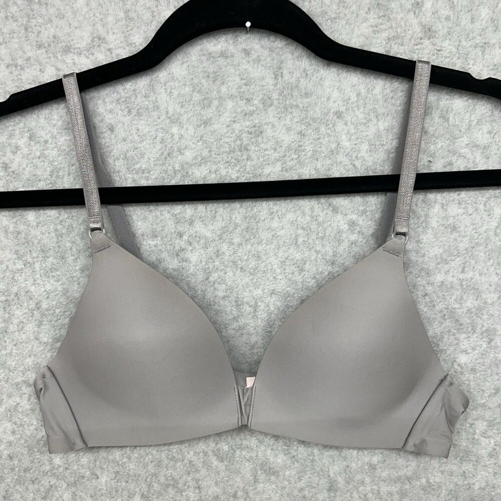 Victoria’s Secret Smooth Foam Plunge Bra 34A Gray No‑Wire T‑Shirt
